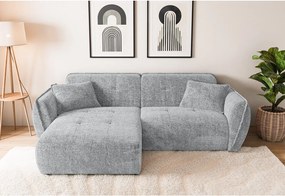 Divano angolare grigio chiaro (con penisola a sinistra/con chaise lounge) con rivestimento in ciniglia Nelia – Ropez