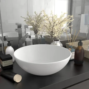 Lavandino Da Bagno İn Ceramica Bianco Opaco Rotondo /