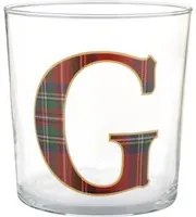 Bicchiere lettera G tartan rosso in vetro 360 ml