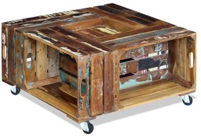Tavolino da caffè in legno massello anticato 70x70x35 cm