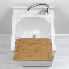 Mobile lavatoio bianco 45x50 cm vasca in resina e asse lavapanni Desya