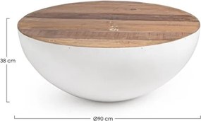 Tavolino Basso Tondo 90 Cm In Acciaio Piano In Legno Lancaster Bianco Bizzotto