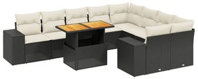 Set divani da giardino 10pz con cuscini in polyrattan nero