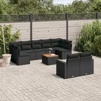 Set Divani da Giardino 10pz con Cuscini in Polyrattan Nero 3256601