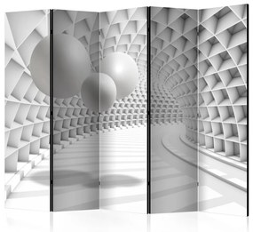 Paravento separè Tunnel Astratto II (5-parti) - illusione 3D in tonalità bianche