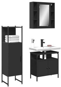 Set Di Mobili Da Bagno 3 Pz Nero İn Legno Multistrato /