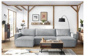 Divano letto angolare a "U" in velluto a coste grigio chiaro Nihad - Bobochic Paris