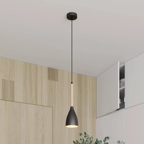 Luminex Lampada a sospensione Muza, nero/legno chiaro, Ø 11 cm