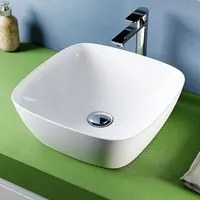 Lavabo da appoggio quadrato con angoli smussati in ceramica bianco lucido serie CTL cm 40x40