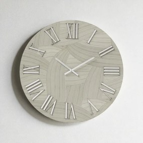 Orologio rotondo D60 cm in legno rivestito con parato e dettagli Argento ADAK