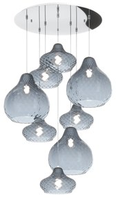 Lampadario Contemporaneo Dress Metallo Cromo Vetro Blu 8 Luci E27