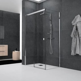 Box doccia angolare porta scorrevole e lato fisso rettangolare Glam Plus 120 x 70 cm, H 200 cm in vetro, spessore 6 mm trasparente cromato