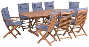 Set da giardino di un tavolo e 8 sedie con cuscini azzurri MAUI Beliani