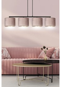 Lampadario 4 Luci Ganesha In Acciaio Nero E Paralumi In Tessuto Rosa