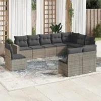 Set Divano da Giardino 10 pz con Cuscini Grigio in Polyrattan 3251447