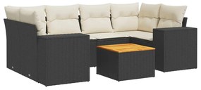 Set Divani da Giardino con Cuscini 7pz Nero Polyrattan