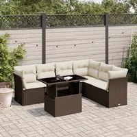 Set Divani da Giardino 7 pz con Cuscini Marrone in Polyrattan 3266613