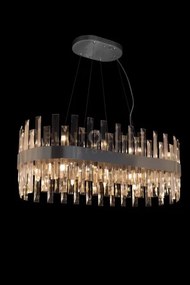 Lampadario ovale zenna, nichel satinato, cristallo trasparente, 20 ...