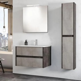 Mobile da bagno sospeso moderno salvaspazio con lavabo 62 cm a 2 cassettoni effetto cemento