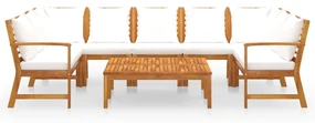 Set divani da giardino 9 pz con cuscini crema in legno acacia