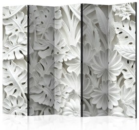 Paravento Giardino di alabastro II - texture bianca di pietra con motivo vegetale