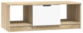 Tavolino bianco e rovere sonoma 102x50x36 cm legno multistrato