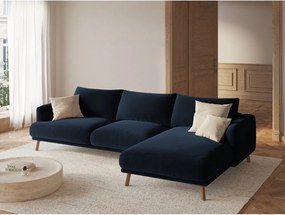 Divano angolare blu scuro (con penisola a destra/con chaise lounge) con rivestimento in velluto Naomi – Micadoni