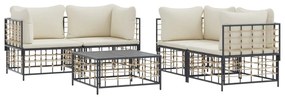 Set divani da giardino 5 pz con cuscini antracite in polyrattan