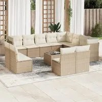 Set Divano da Giardino 13 pz con Cuscini Beige in Polyrattan 3250317