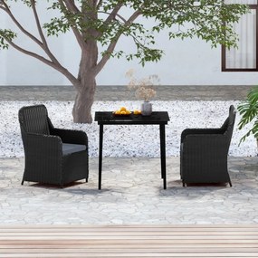 Set da pranzo per giardino 3 pz con cuscini nero