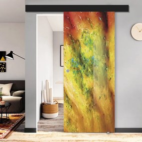 Porta scorrevole Astratto in cristallo multicolore, L 88 x H 215 cm, con binario Atelier nero Reversibile