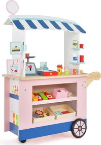 Costway Carrello alimenti per bambini con pos bilancia mensole e ripiani, Supermercato giocattolo con 3 ruote 3 Colori