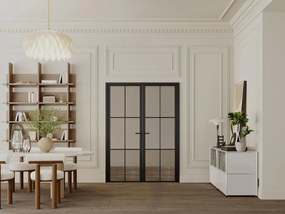 Blocco porta reversibile a due battenti 2 x H204 x L73 cm in Alluminio e Vetro temperato fumé Nero - SEROTO