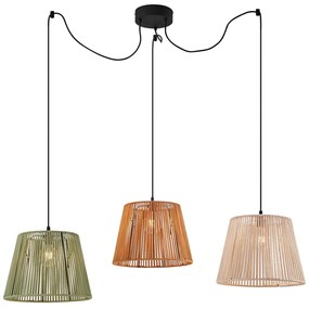 Lampada a sospensione da esterno nera con paralumi in corda multicolore 3 luci IP44 - Cava Jayla