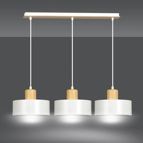 Sospensione Nordica 3 Luci Surya In Acciaio Bianco E Legno
