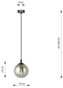 Sospensione Moderna 1 Luce Kali In Acciaio Nero E Sfera In Vetro Fumè