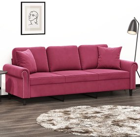 Divano A 3 Posti Con Cuscini Rosso Vino 180 Cm İn Velluto /