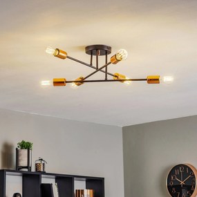 EMIBIG LIGHTING Plafoniera Veken 6B in nero e rame