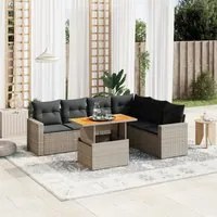 Set Divani da Giardino 7 pz con Cuscini Grigio in Polyrattan 3271333