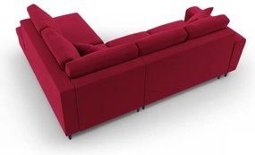 Divano angolare rosso allungabile e con contenitore (con penisola a destra/a L) con rivestimento in velluto Kyoto – Cosmopolitan Design