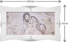 Quadro su tela moderno 50x120 cm con cornice in pelle Bianca Sacra Famiglia