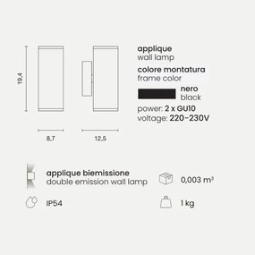 Applique NEVADA 9x12 cm per esterni in alluminio Nero con diffusore in vetro