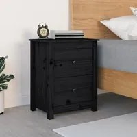 Comodino Nero 50x35x61,5 cm in Legno Massello di Pino 813687