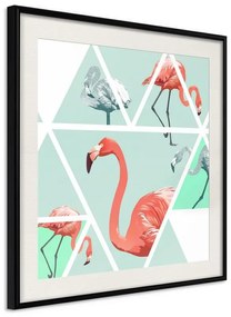 Poster  Tropical Mosaic with Flamingos (Square)  Cornice Quadri Cornice nera con pass-partout, Larghezza x Altezza Home decor 20x20