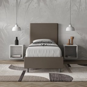 Letto singolo contenitore imbottito 80x200 similpelle cappuccino Focus