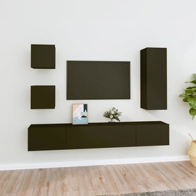 Set Di Mobili Porta Tv 5 Pz Nero İn Legno Multistrato /
