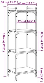 Libreria a 4 Ripiani Nera 40x30x120 cm in Legno Multistrato