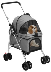 Passeggino cani pieghevole grigio 76x50x100cm tessuto oxford