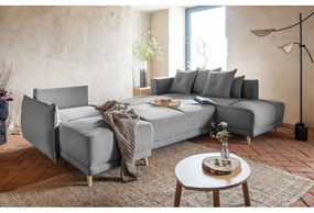 Divano letto angolare in velluto a coste grigio (angolo destro a forma di U) Lazy Lukka - Miuform