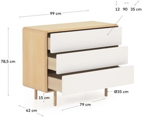 Kave Home - ComÃ² Anielle 3 cassetti in legno massello e impiallacciato frassino 99 x 78,5 cm